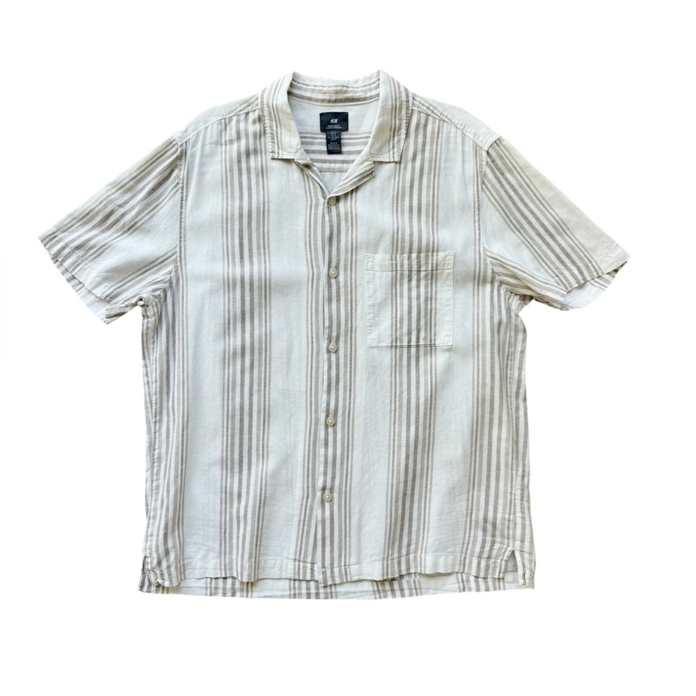 Zara Man Striped V-Neck Shirt, beige/ brown - Size M